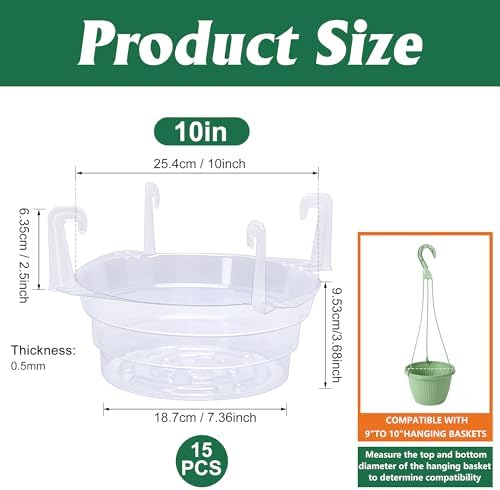 Adnee 15 Pcs 10 Inch Hanging Plant Water Catcher-Clear Plastics Plant Water Catcher Tray-Hanging Plant Saucers Drip Pans for Indoor Outdoor Hanging Basket Flower Pot - Image 2