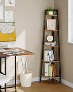 CHOEZON Corner Shelf, 5-Tier Ladder Corner Shelf, Ladder Bookshelf, 59.6" Tall Vertical Display Stand, Metal Frame Bookshelf, for Living Room, Bedroom, Kitchen, Rustic Brown and Black TCJ20BF - Image 3