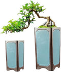 Ceramic Plant Pot 3.5x7.1 Inch Cyan Ceramic Planter with Drainage Hole Retro Chinese Bonsai Pot for Indoor by ESiiFuu