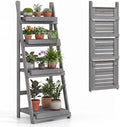 GIANTEX Foldable Wooden Plant Stand, 4-Tier Ladder Plant Shelf, Grey by Giantex