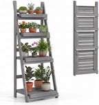 GIANTEX Foldable Wooden Plant Stand, 4-Tier Ladder Plant Shelf, Grey by Giantex
