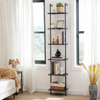 HOOBRO DIY Ladder Shelf, 6-Tier Wooden Wall Mounted Bookshelf, Narrow Bookcase, Display Shelf, Storage Rack, Plant Stand, for Living Room, Bedroom, Study, Balcony, Black BB651CJ01 - Image 4