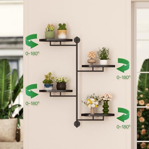 YQSLYSF Window Rotating Plant Stand Shelf Indoor Black Metal Floating Shelves 4-Tier Wall Mount Plant hanger Holders for Wall Planter Modern Home Decor window sill gifts - Image 4