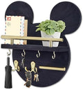 AIRPOP Key Holder for Wall–Mouse Wooden Mail Organizer Wall Mount with Shelf and 6 Hooks, Easy Installation Key Rack Hanger for Entryway Living Room Home Decor (Black) by AIRPOP