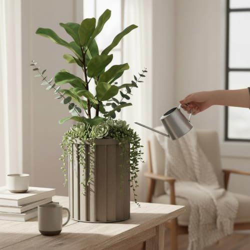 Round Strata Column Planter, 16.5 Inch, Brown Grey - Image 5