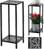 Party Zealot 2-Tier Tall Metal Square Plant Stand 31" Heavy-Duty Modern Flower Pot Rack for Indoor Living Room, Corner Side Table for Outdoor Patio, Garden, and Balcony Black, Leaf by PartyZealot