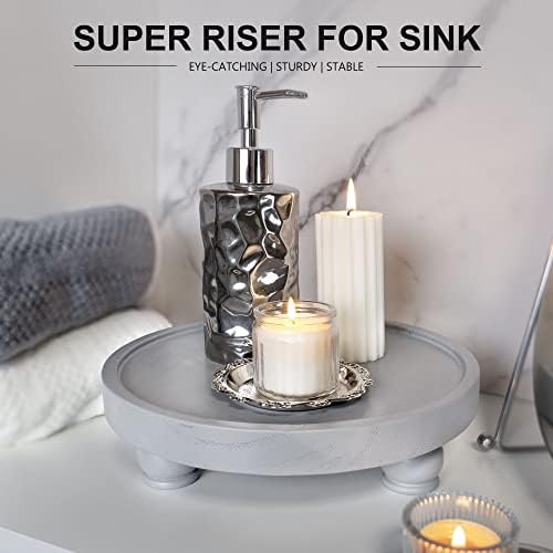 EOSAHR Wood Display Riser: Pedestal Stand for Modern Farmhouse Decor, Gray - Image 3