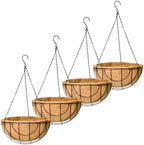EIMQUVW Outdoor Metal Hanging Planters Basket (4pack, 14 inch) Hanging Baskets for Plants Chain Round Wire Plant Holder with Coco Fiber Liners for Garden, Patio, Deck, Porch(Grid) by EIMQUVW