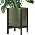 D'vine Dev Ceramic Pot with Ebony Wood Stand, Olive, 14 in, 55-B-S-J by DvineDevPlanterPotsandStand