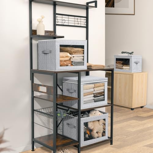 Homsorout Stackable Storage Bins with Lids - Medium Storage Box with Lids, Foldable Closet Boxes for Organizing, Wardrobe Clothes Organizer with Window, Cubes Bins for Living Room, 5 Pack, Blended - Image 6