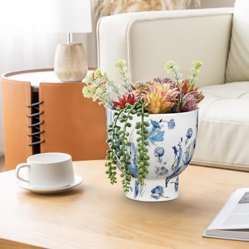 2Pcs Blue and White Ceramic Planter Pot for Plants, Flowers Succulents - Image 4