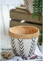 10 x 8 Set of 2 Cement Planters with V Pattern, White and Brown - Image 7