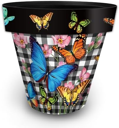 Briarwood Lane Spring Planter 14" x 15" x 15" Checkered Butterflies Large for Spring Planter by BriarwoodLane