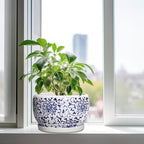 SQOWL Ceramic Pots for Plants - 10 Inch Ceramic Flower Pots with Drainage Hole and Saucer, Round Large Planter Indoor, Decorative Porcelain Planter Outdoor, Home Decor, Birthday Gifts, Blue and White - Image 4