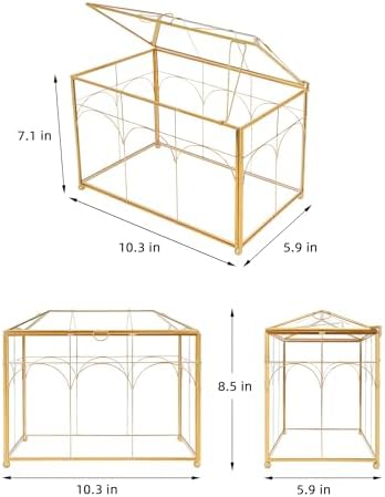 REDHUGO Glass Planter Terrarium with Lid, Indoor Display Box, Gold - Image 2
