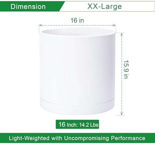 D'vine Dev Plastic Planter Pot with Saucer, 16 in, White, 74-X-A-5 - Image 2