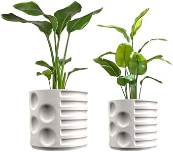 Eyely ASU2003B-2SET Mack Modern Geometric Indoor Brutalist Style Eco-Friendly 3D Printed Planters with Drainage, White (Set of 2) by eyely