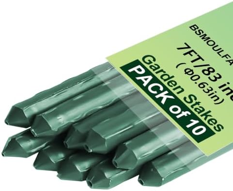 Garden Stakes 7ft, Metal Plant Stakes 7 Feet for Gardening and Farm, 84" Plastic Coated Plant Support for Tomato, Cucumber, Bean, Flower, Potted and More Climbing Plants by BSMOULFA