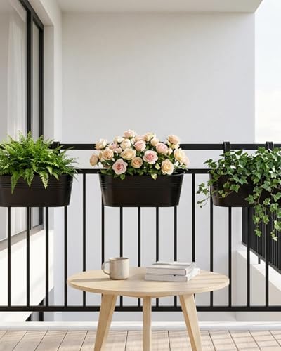 16 Inch Railing Planter Box, 5 Pack Large Metal Hanging Planters with Hooks - Image 4