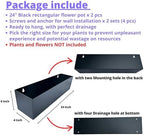 LaLaGreen Wall Planter (24 Inch, 2 Pack) Rectangular Metal Hanging Flower Pot for Succulents Carbon Steel Black, Long Window Sill Box Modern Fence Floating Garden Shelf for Deck Indoor Outdoor Decor - Image 2