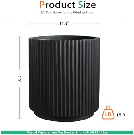 Heyzier Round Concrete Planter Outdoor Indoor, Large Cement Plant Pots for Flowers (Vertical Black, 12 inch) - Image 2
