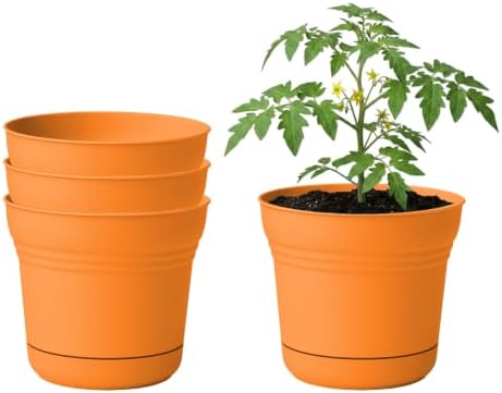 Bloem Saturn 14" Plastic Planter with Saucer, Mango, 4-Pack by Bloem