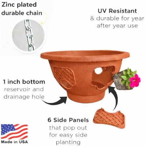 Ultimate Hanging Baskets - Strawberry, Tomato, Flower, and Herb Outdoor Planters - Use Garden Pots for Growing Plants Outside On A Deck, Fence, or Balcony (10, Terracotta) - Image 2