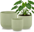 Set of 3 Ceramic Flower Pots, 6+7+9 Inch Plant Pot with Drainage Holes, Garden Flower Pot Succulent Herbs Succulent Orchid Pot Indoor Outdoor Home Garden Decor, Green by NatureCrafted