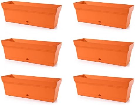 Mintra Garden Window Box Planters Set, Bulk Plastic Rectangular Planter Boxes for Indoor & Outdoor Plants, Long Flower Garden Pots for Window, Patio, Balcony, Porch & Decor – 6 Pack, Orange by Mintra