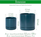 D'vine Dev 4.7 Inch & 6.5 Inch Ceramic Planter Pots for Plants with Drainage Hole and Saucer, Small Plant Pots Set, Teal, 94-G-S-9 - Image 3