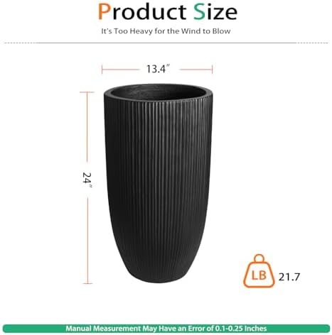 Heyzier Tall Planters for Outdoor Plants, Large Concrete Flower Pots for Garden Front Porch, Patio, Indoor (Vertical Black) - Image 2