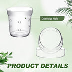 Baderke 1 Piece Orchid Pot with Drainage Holes and Tray Transparent Glass Pot Planter for Orchids Flower Repotting Anti Slip Glass Plant Vase for Indoor Outdoor Home Decor(4 Inch) (Pack of 2) - Image 3