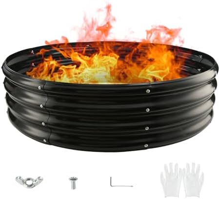 Round Galvanized Steel Fire Ring/Fir Pit for Outdoor,Durable Round Galvanized Steel Raised Garden Bed for Planting - 4×4×1FT,0.8MM Thick Black (47 ins Diameter x 12 ins high, Black) - Image 2