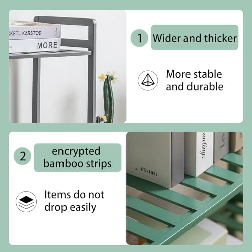 Bamboo Shelf, 3-Tier Bookcase Storage Shelves, Small Book Rack Shelving Unit, Multipurpose Storage Display Shelf for Bathroom Kitchen Living Room Office (3T-27.95Inch) - Image 3