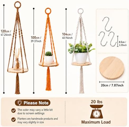 Macrame Hanging Planter with Shelf, Boho Plant Hanger for Indoor Window - Image 4