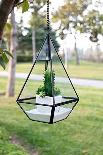 WGV Hanging Geometric Planter Terrarium Width 5" Height 9.5" Clear Glass Black Frame DIY Succulent air Plant Miniature Fairy Garden Windowsill Decor Raised Tall Pyramid 1 Piece - Image 3