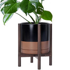 D'vine Dev Ceramic Pot with Walnut Wood Stand, Black/Tan, 12 in, 55-B-W-7 by DvineDevPlanterPotsandStand