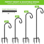 Shepherds Hook for Bird Feeder, 92" Heavy Duty Bird Feeder Pole with 5-Prong Base, Extra Thick Metal Shepherd Hook for Outdoor Hanging Plant Basket, Hummingbird Feeder, Solar Lantern, Black, 2 Pack - Image 2