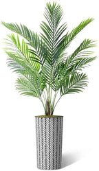 Artificial Tree in Black and White Geometric Planter, Fake Areca Tropical Palm Silk Tree for Indoor and Outdoor Home Decoration - 66" Overall Tall (Plant Pot Plus Tree) - Image 2