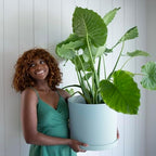 Bloem Mathers 12" Modern Plastic Planter with Saucer, Misty Blue, 2-Pack - Image 2