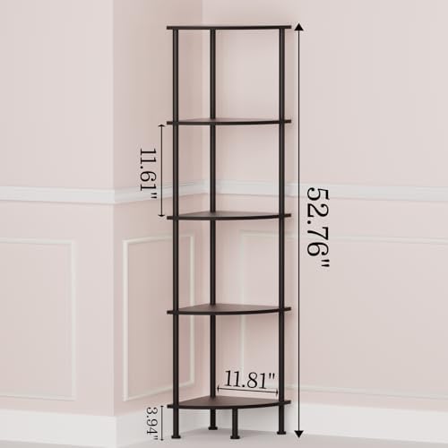 5-Tier Corner Shelf Stand, 52" Industrial Corner Display Rack for Living Room, Bookshelf, Tall Display Shelf, Plant Stand, Storage Standing Shelf for Bedroom, Bathroom, Kitchen, Black - Image 3