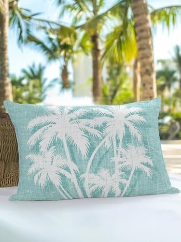 Throw Pillow 12x20 Inch, Tropical Palm Tree Waterproof Outdoor Pillow Covers with Insert, Vintage Mint Green Exotic Botanical Plants Decorative Pillowcase Cushion for Patio, Garden, Couch, Sofa, Bed - Image 7
