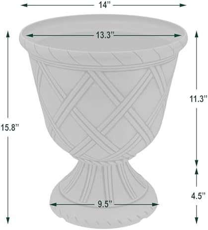 Arcadia Garden Products PL61BG Lattice Plastic Garden Urn, Classic Decorative Garden Pot Planter for Indoor and Outdoor Plants, Beige - Image 4