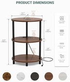 Small Round Side Table - 3-Tier Oval Accent Table for Small Spaces, Rustic Wood and Metal Nightstand for Living Room or Bedroom, with Built-in USB Ports and Power Outlet, Rustic Walnut - Image 2