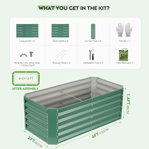 Raised Garden Bed Kit 4x2x1.4ft, Metal Planter Boxes Outdoor, Green - Image 5