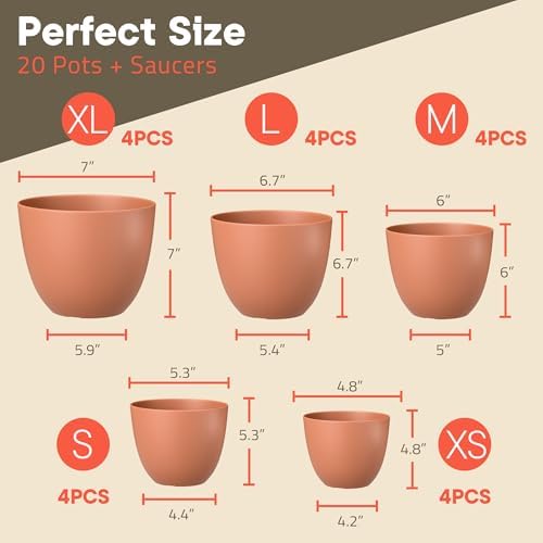 Planter Pots with Drainage Holes - Lightweight, Durable, and Space-Saving Pots for Indoor and Outdoor - Versatile Functionality, Simple Modern Design, Set of 20 Plastic Planter Pots - Terracotta - Image 2