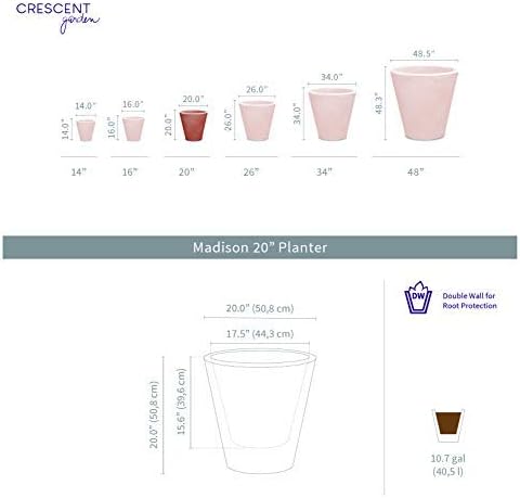 Crescent Garden Madison Planter– Weather-Resistant, Double Walled Indoor/Outdoor Plant Pot with Drain Hole – Durable All-Season Flower Container, 20" W (Slate) - Image 2