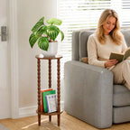 30" Tall Plant Stand Indoor, Round Rubber Wood Corner Plant Shelf Holder - Image 2