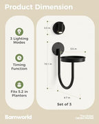 Bamworld Wall Plant Holder with Lights, Black, 3pcs - Image 5
