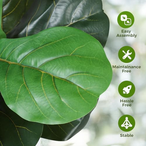 Jocoevol Artificial Fiddle Leaf Tree, 6ft Faux Plant Fake Ficus Lyrata Trees with White Planter - Perfect for House, Office, Living Room Indoor Home Decor, Ideal Housewarming Gift - Image 5